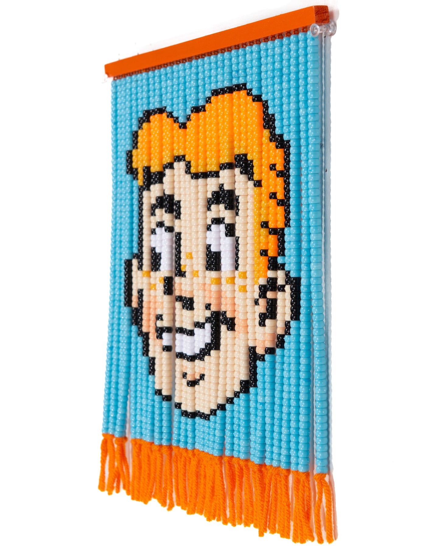 Medium Blue Archie Mini Bead Curtain by Noorann Matties (Side View)