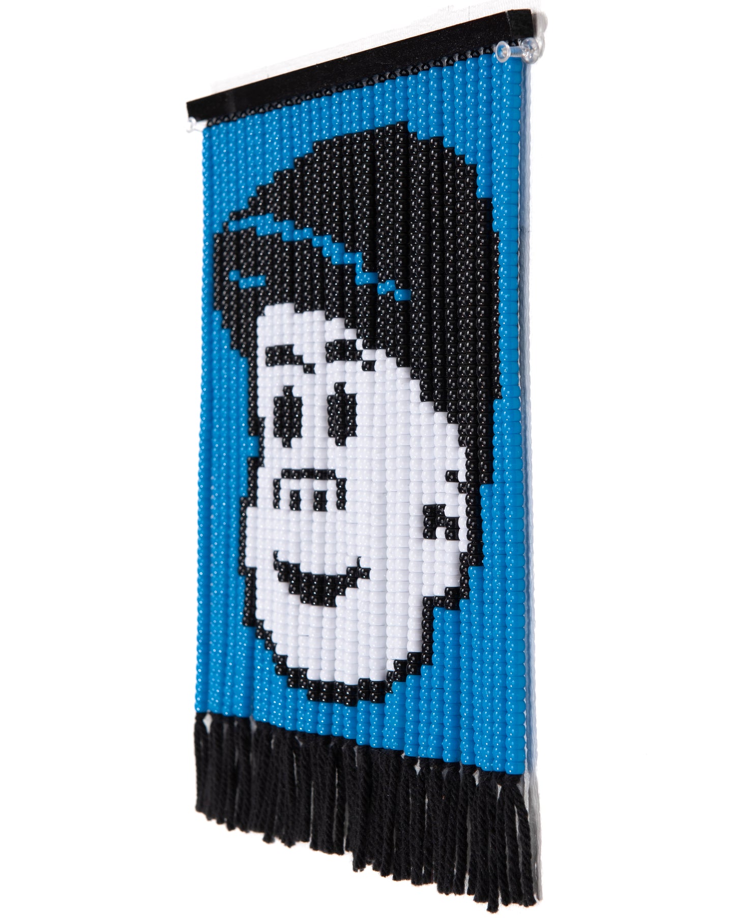 Medium Blue and Black Sluggo Mini Bead Curtain by Noorann Matties (Side View)