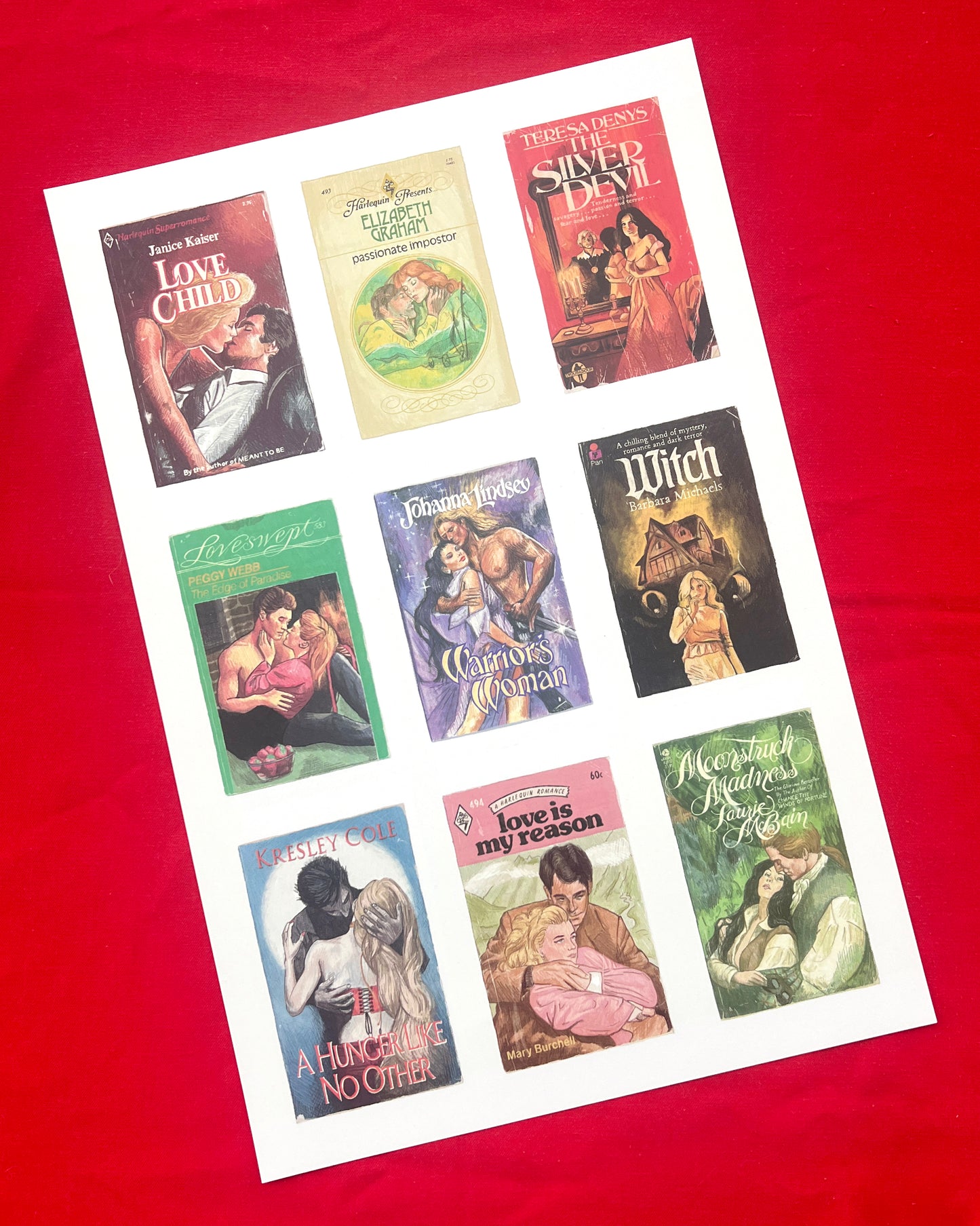 Vintage Romance Novel Paperbacks Print flatlay