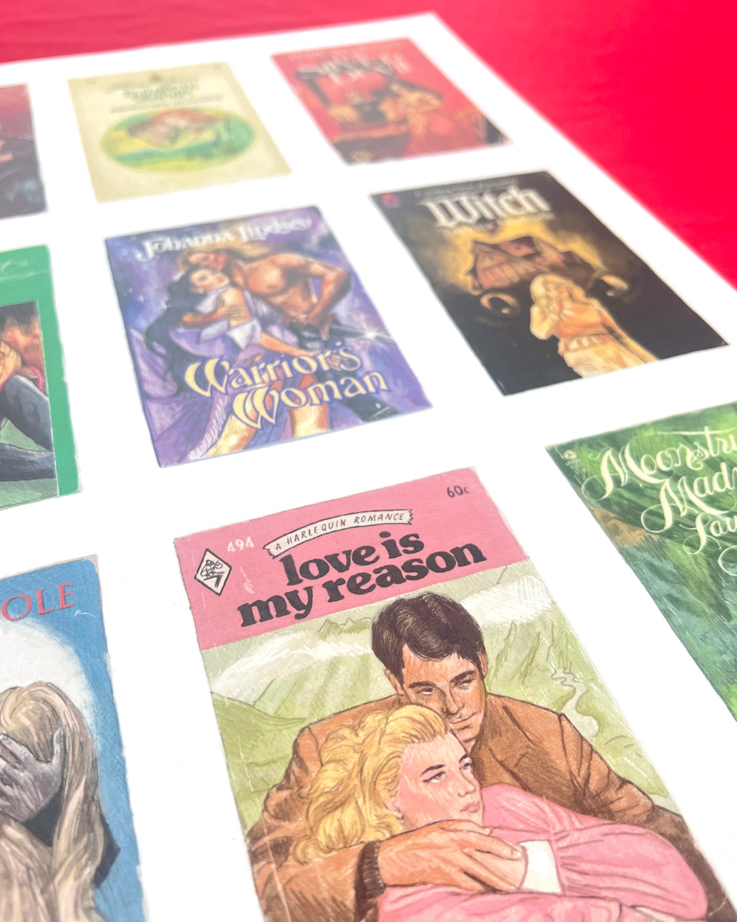 Vintage Romance Novel Paperbacks Print flatlay detail